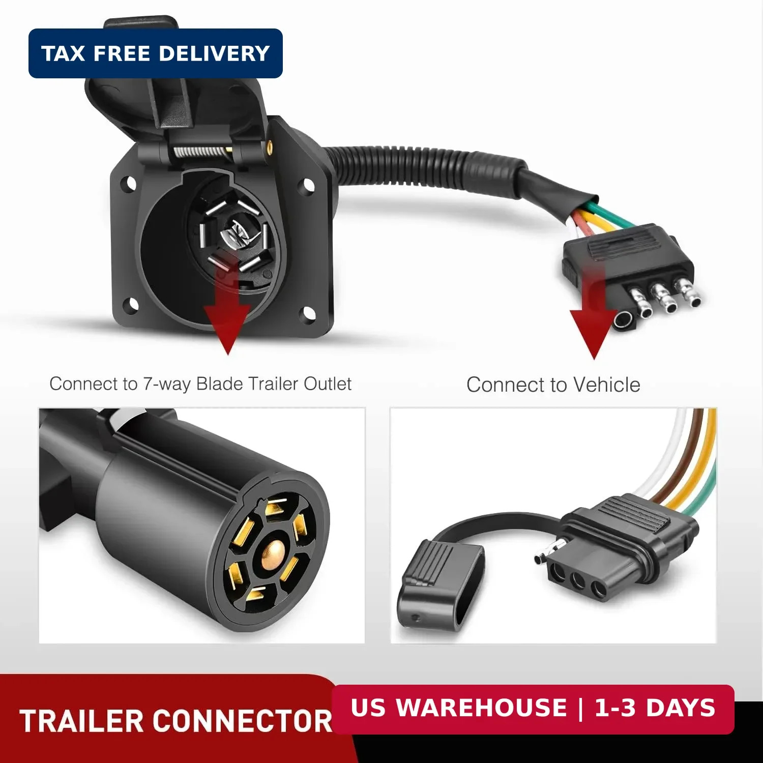 4 Way Flat to 7 Way round Blade Trailer Adapter Wiring Harness 4 Pin to 7 Pin El