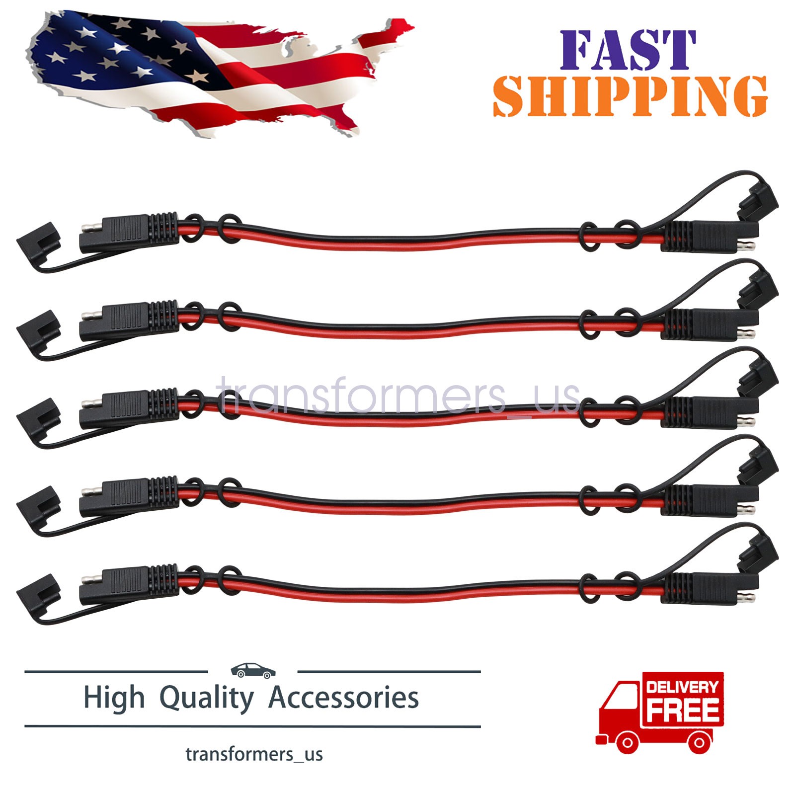 5PCS 14 Gauge 12″ Power Connectors Cable 2 Pin Quick Disconnect Polarized Wire