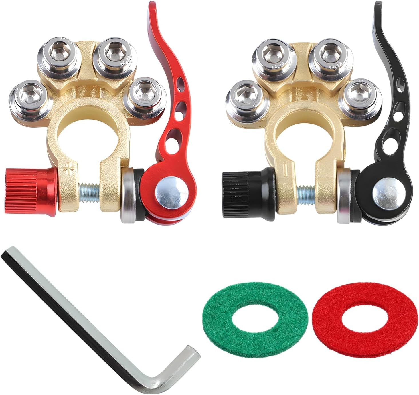 2 PCS Car Battery Terminal Connectors, 4-Way Quick Release Battery Cable Ends