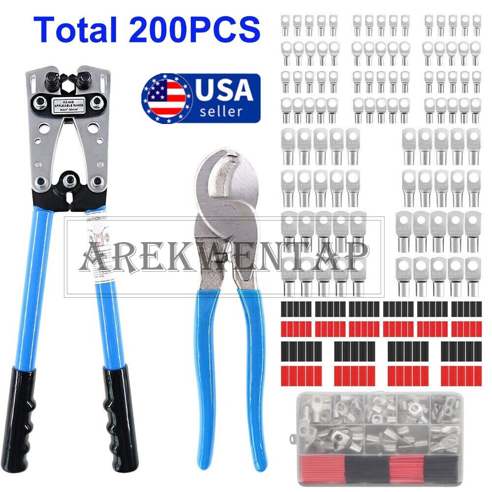 200Pcs Assorted Copper Ring Lugs Terminal Wire Bare Cable Crimp Connectors Kit