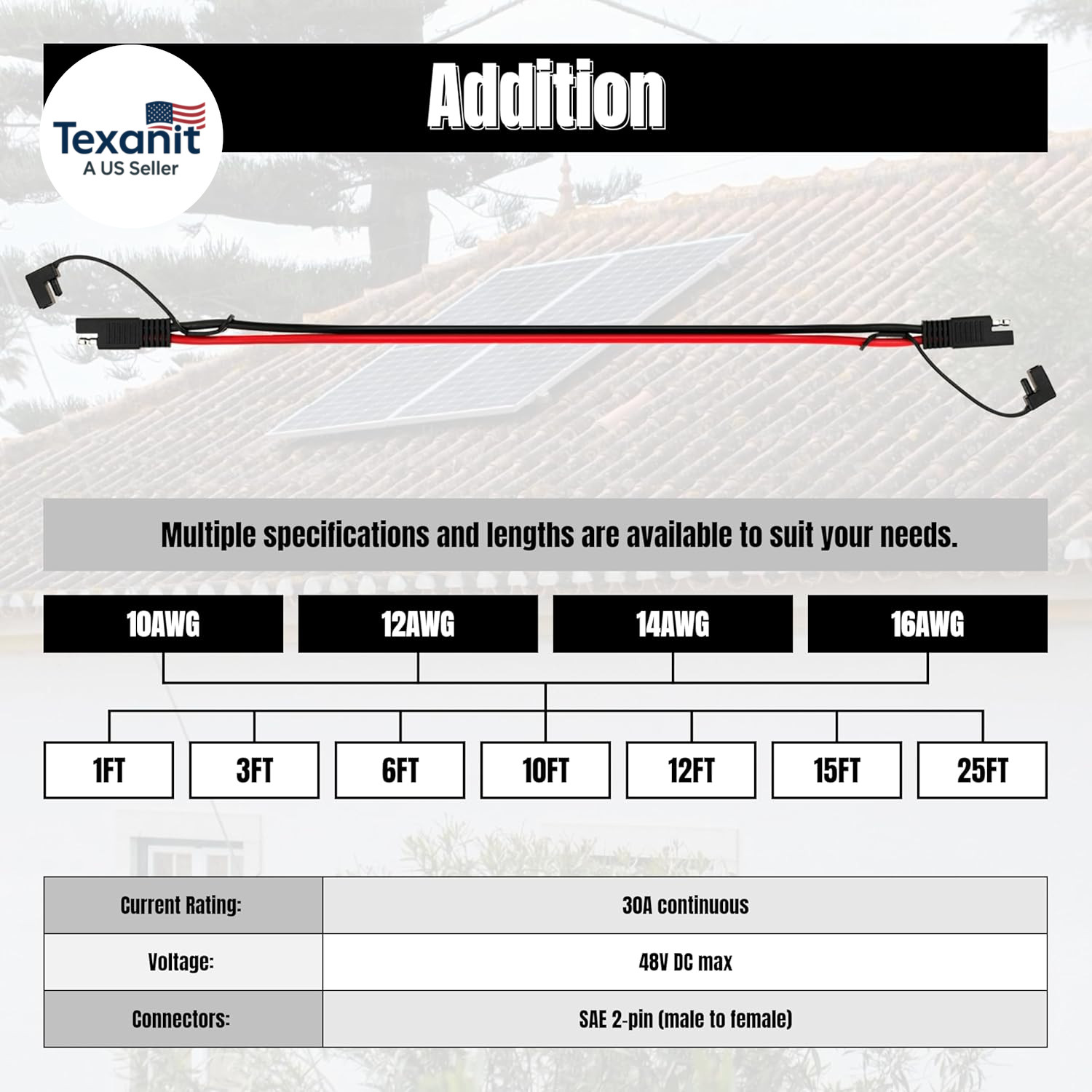 6FT 12AWG SAE Extension Cable, 12 AWG SAE to SAE Quick Disconnect Wire Harness 1