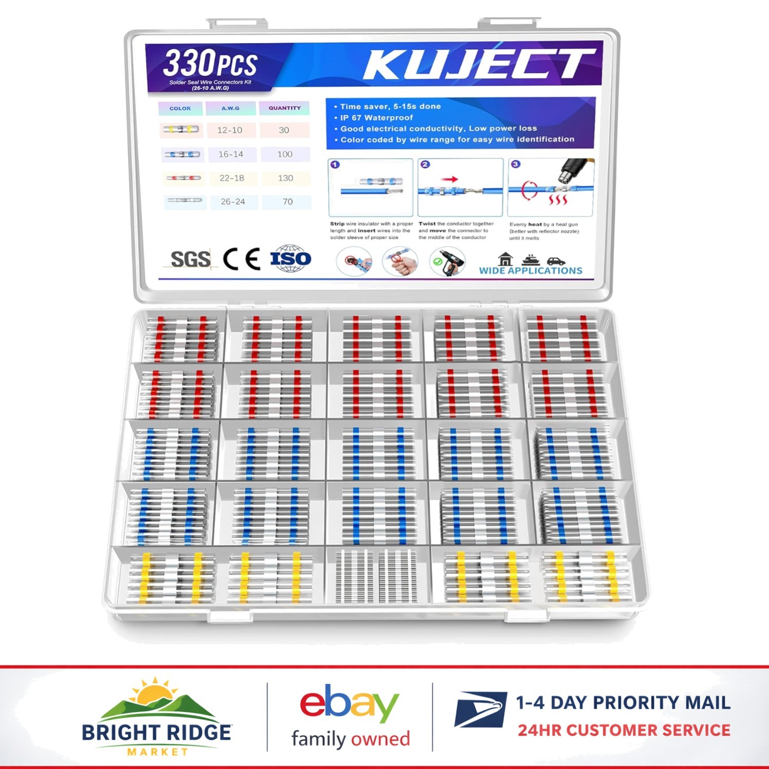 Heat Shrink Wire Connectors, 330PCS Insulated Butt Splice for Electrical Repairs