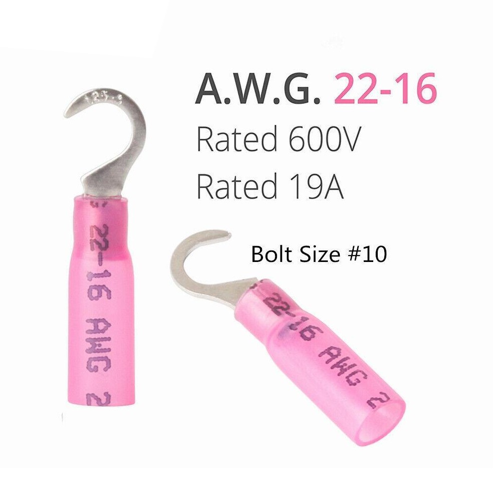 Waterproof Heat Shrink Electrical Wire Connector 22-10 AWG Hook Crimp Terminal