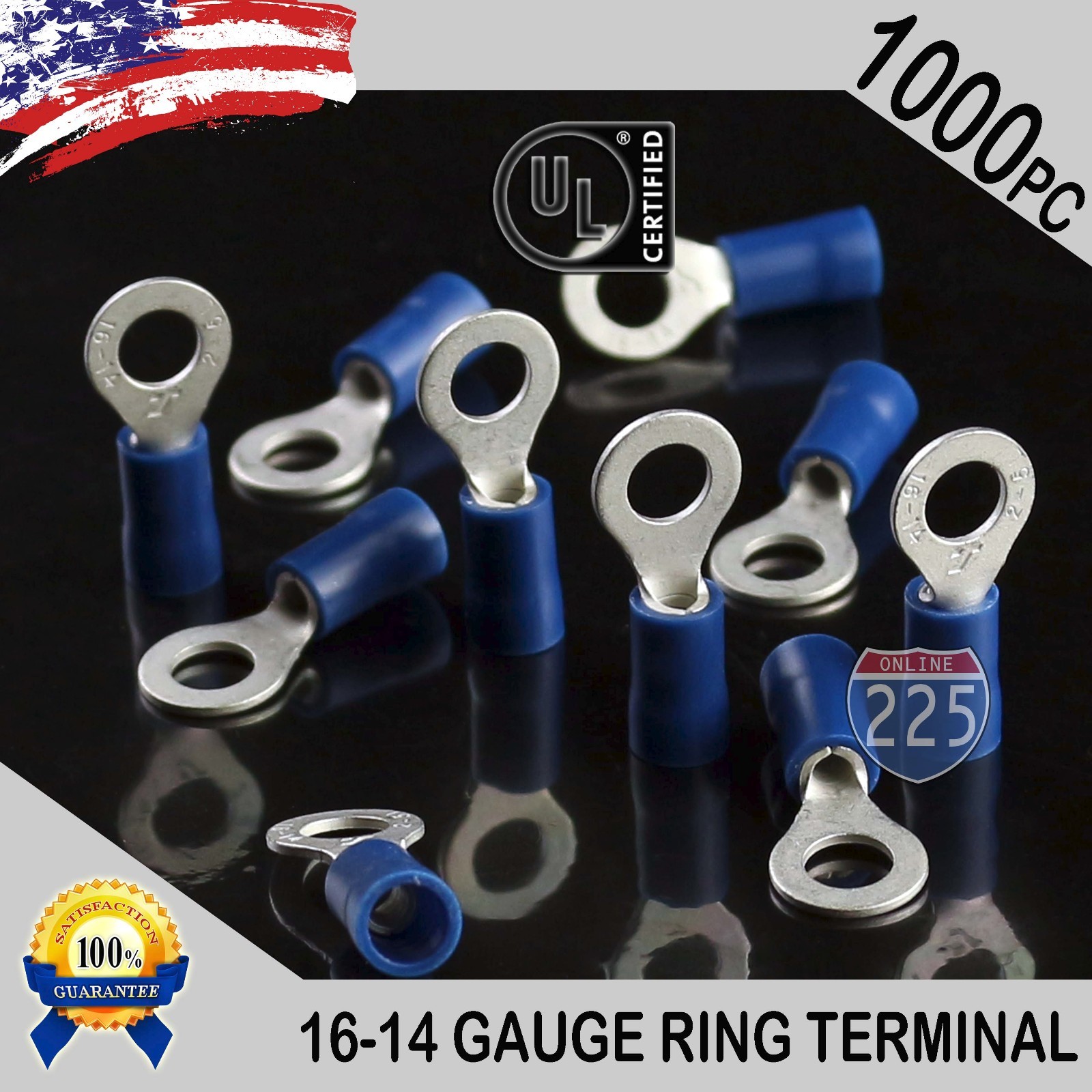 1000 PACK 16-14 Gauge #10 Stud Insulated Vinyl Ring Terminals Tin Copper Core US