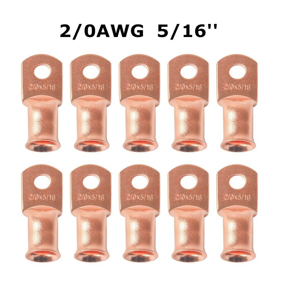 20x Copper 2/0 Ga AWG 5/16″ Lug Ring Crimp Solder Terminals Power Or Ground Wire