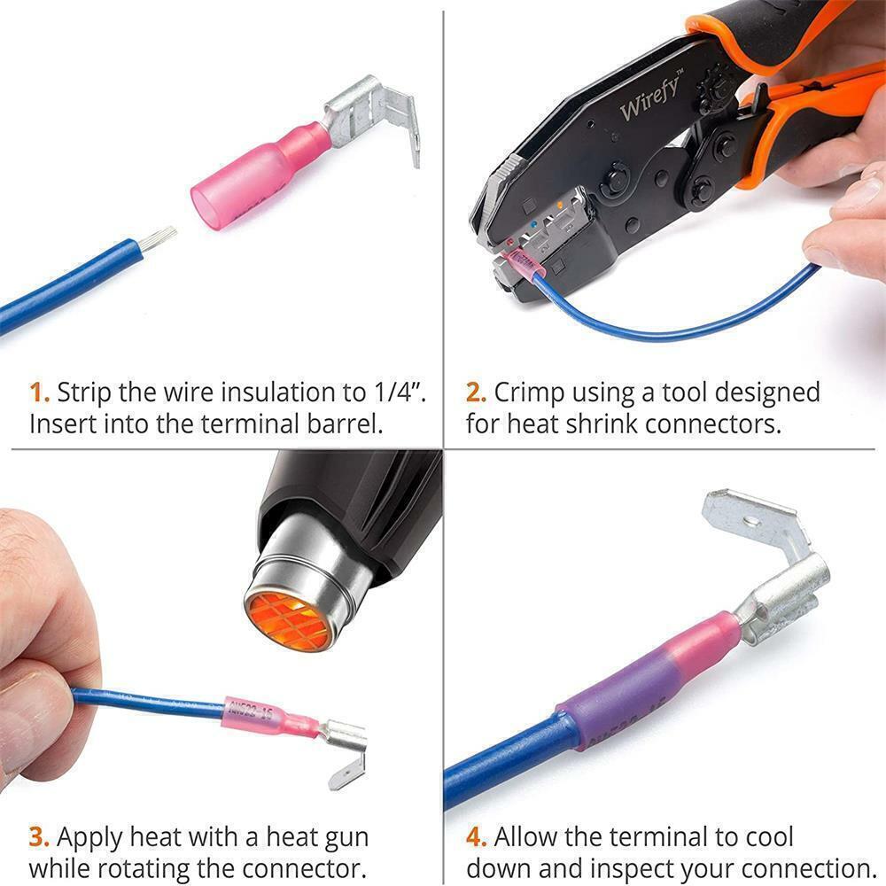 Heat Shrink Piggyback Spade Connectors 22-10AWG Electrical Wire Terminals Kit