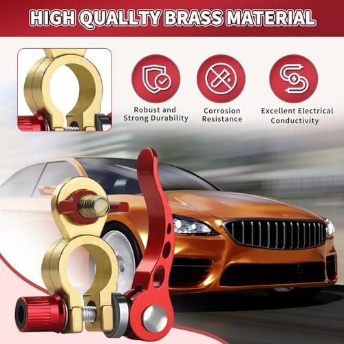 Battery Terminal Connectors 1 Pair, Battery Terminals Brass (M8 x 25mm Bolt),
