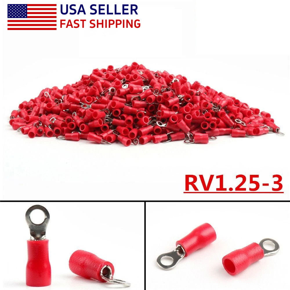 100-1000pcs GA 22-16AWG Wire Cable Connector Crimp #4 Eyelet Vinyl Ring Terminal