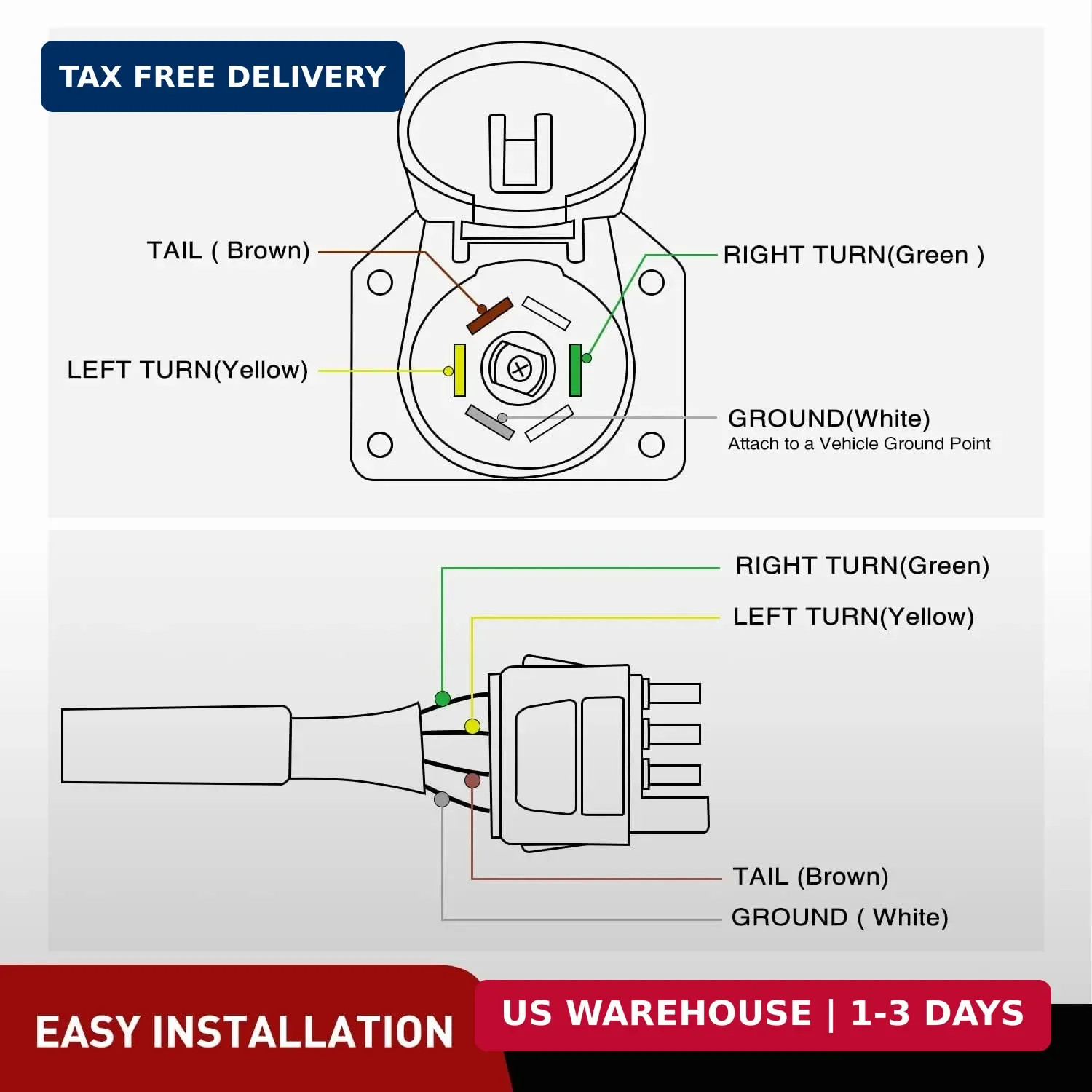 4 Way Flat to 7 Way round Blade Trailer Adapter Wiring Harness 4 Pin to 7 Pin El