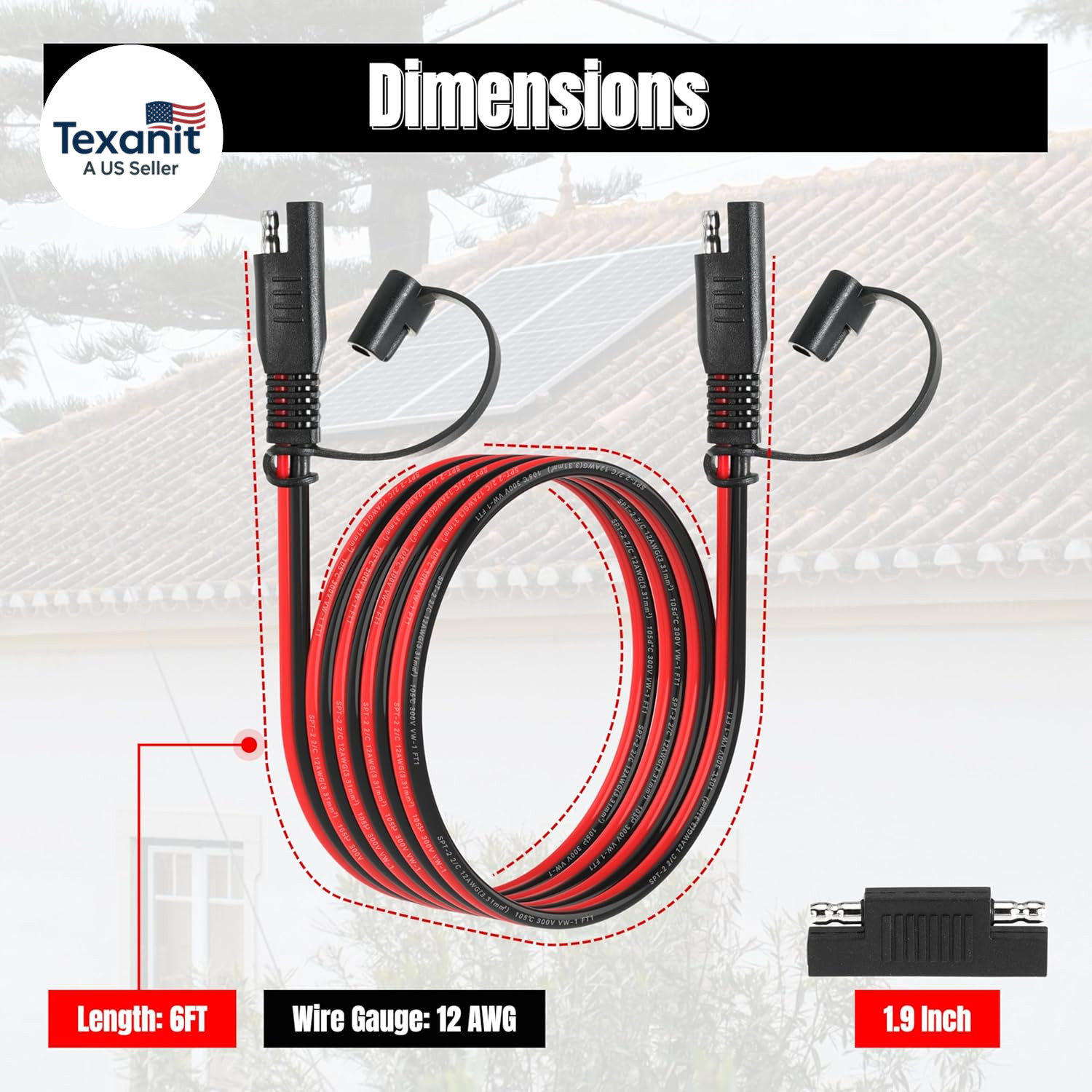 6FT 12AWG SAE Extension Cable, 12 AWG SAE to SAE Quick Disconnect Wire Harness 1