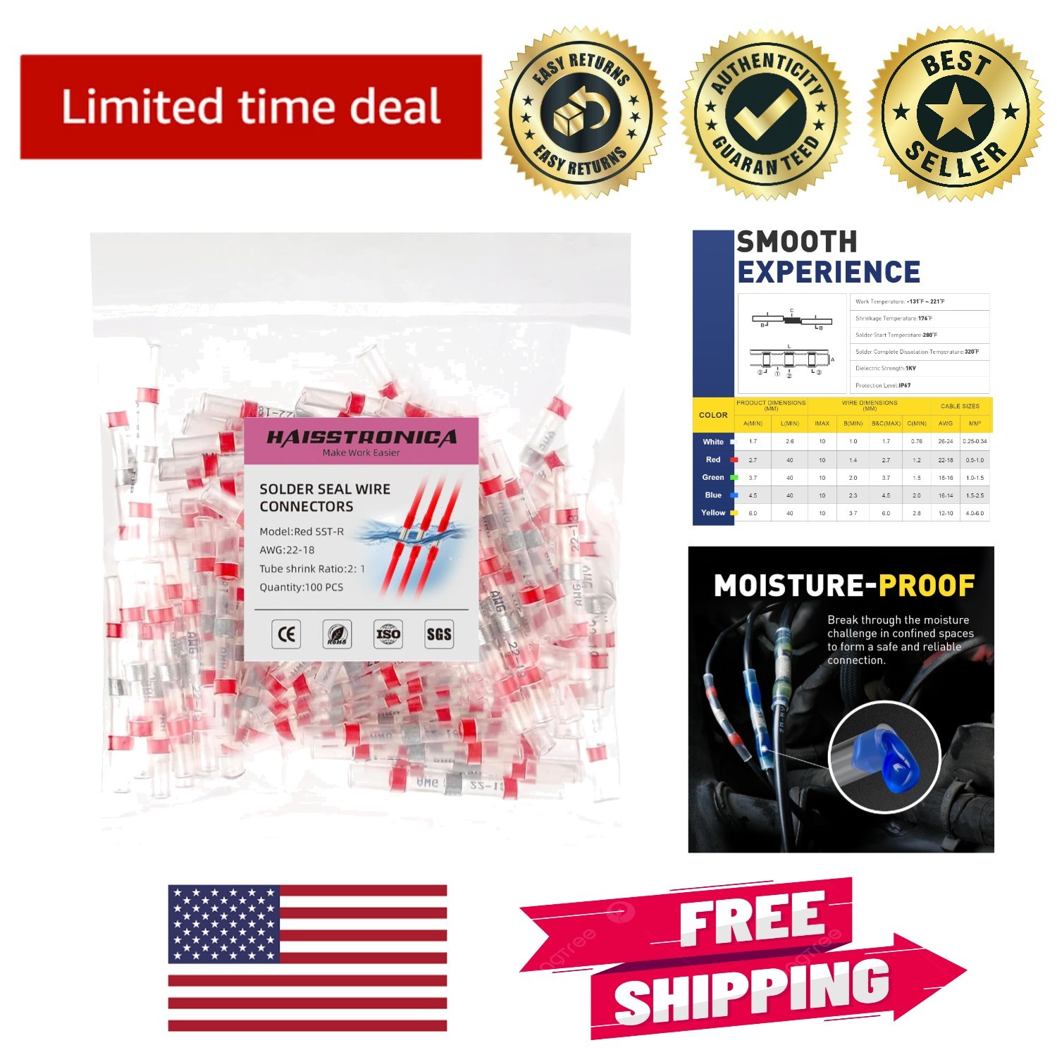 100PCS of Copper Solder Seal Connectors – Waterproof, Quick Bonding Solution