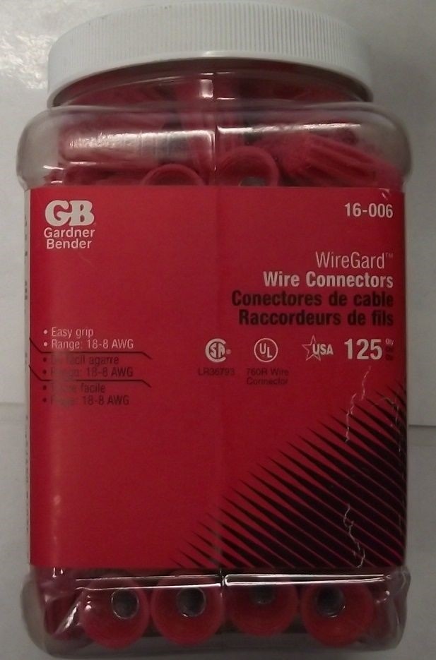 Gardner Bender 16-006 WireGard Red Wire Connector 125 Pack USA