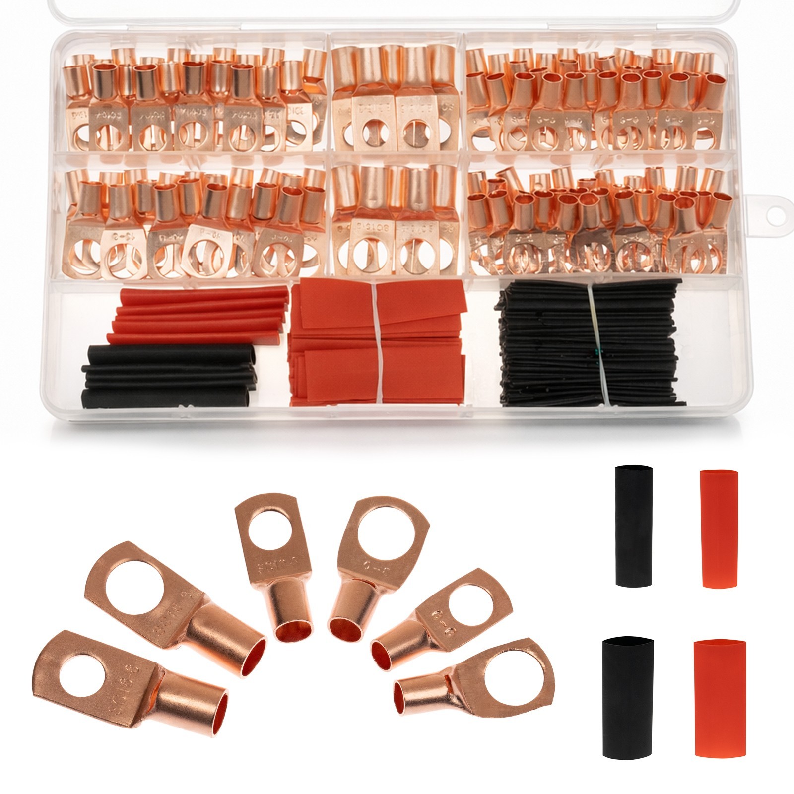 220PCS Car Ring Bare Copper Lug Terminal Kit SC Crimp Electrical Wire Connectors