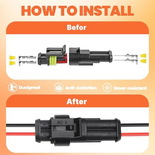 20Kit/202Pcs Car Waterproof Electrical Connectors 2 Pin Connector 202PCS Black