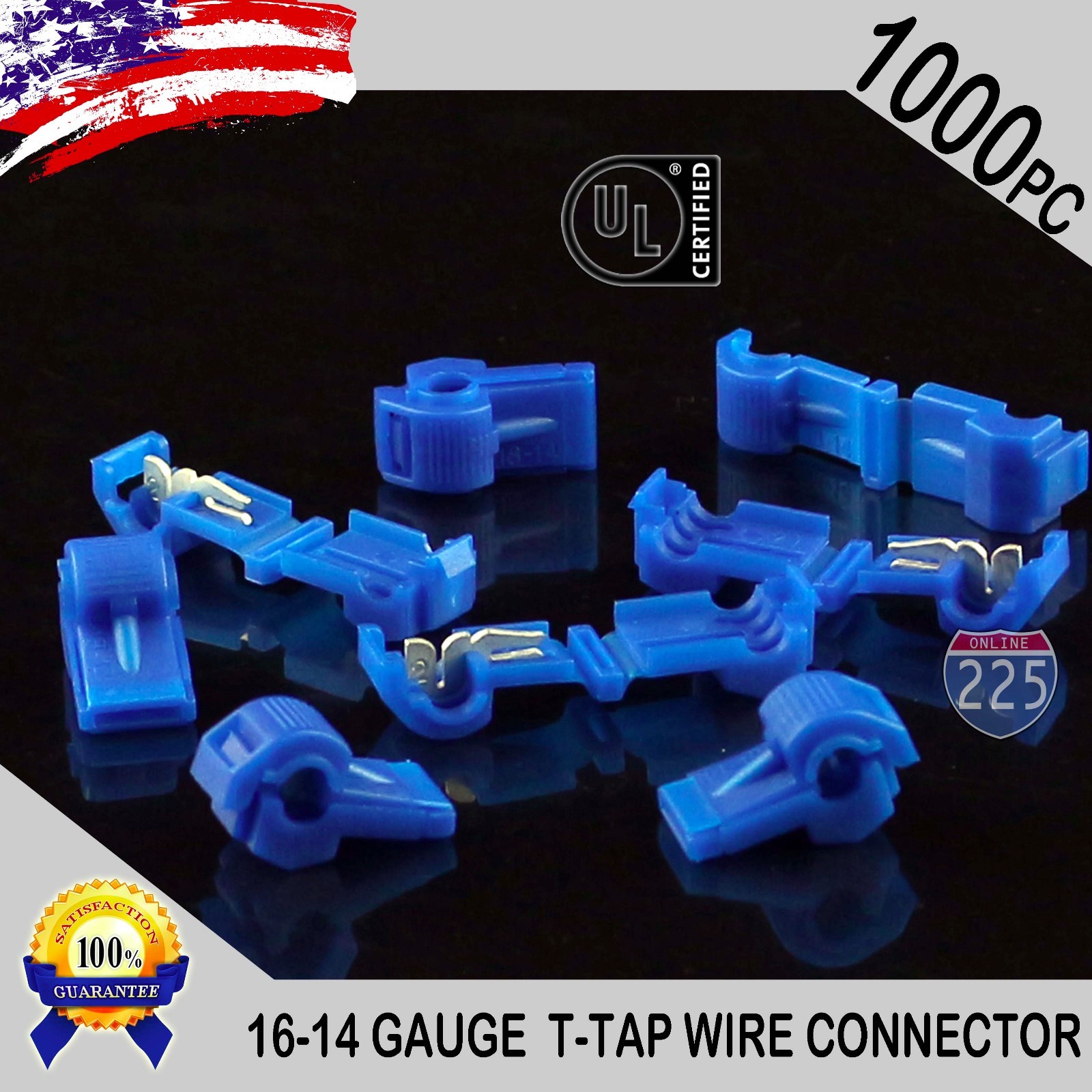 1000 Pack T-Taps Blue 16-14 AWG Gauge Quick Slide Connectors Car Audio Alarm UL