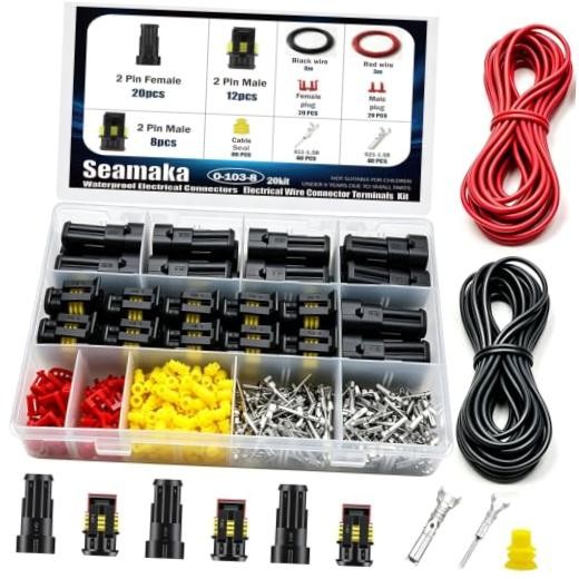 20Kit/202Pcs Car Waterproof Electrical Connectors 2 Pin Connector 202PCS Black