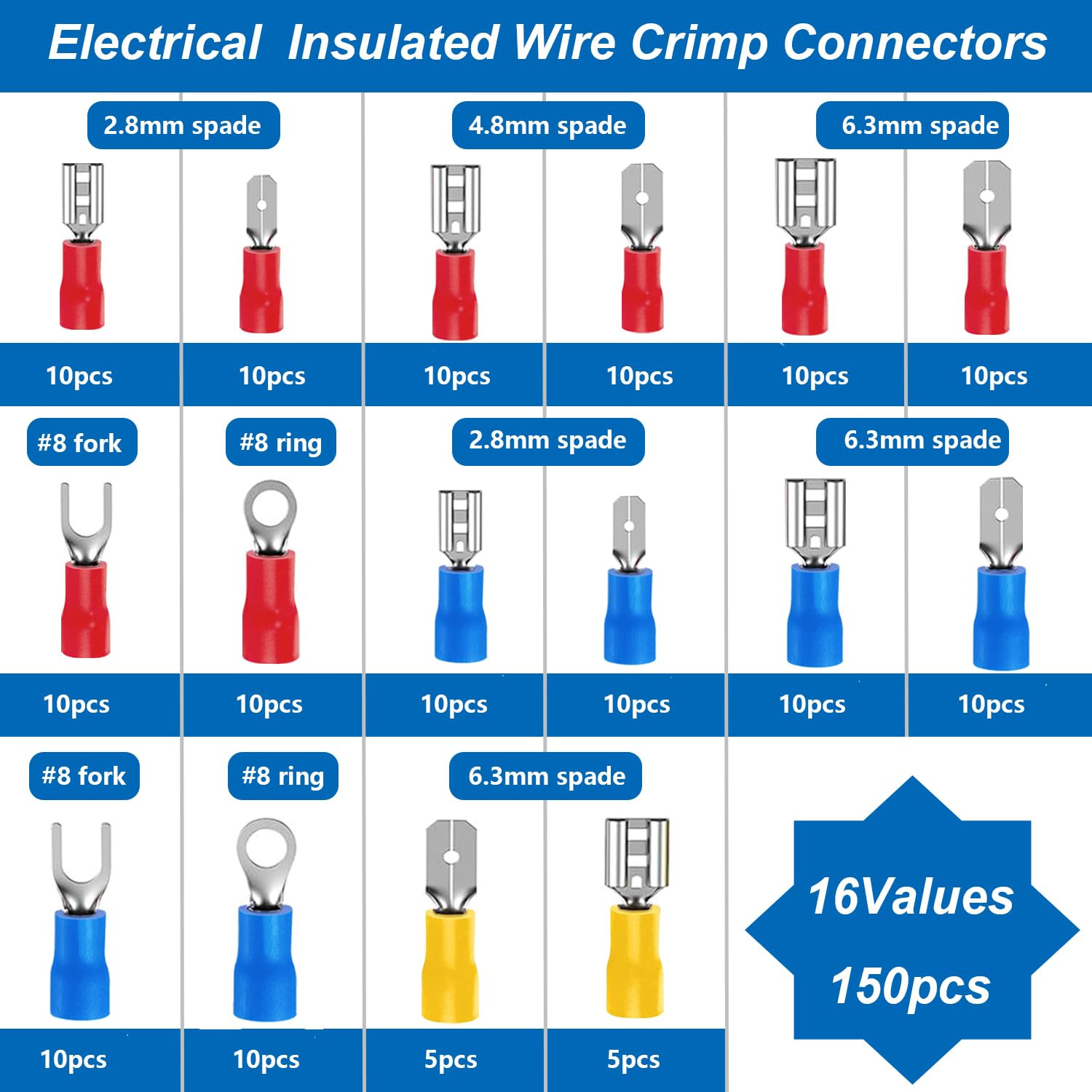 Wire Connectors 22-10AWG Wire Terminals Ring, Butt, Spade, Fork Connector Kit…