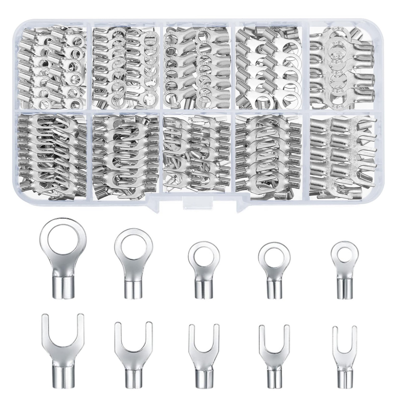 QOOSIKICC 320 Pieces Non-Insulated Ring Terminals & Fork Connector Kit,…