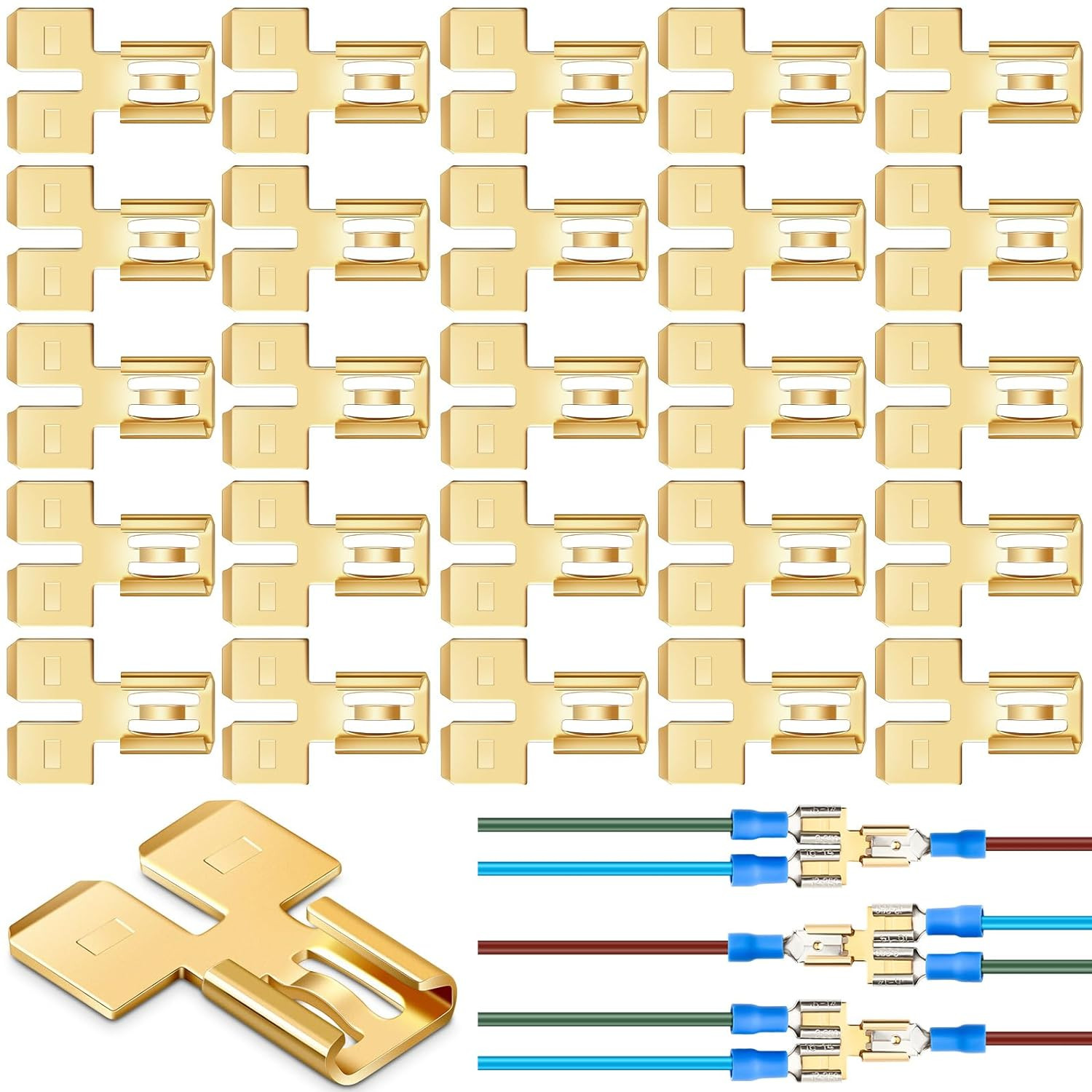 25 Pack Double Piggyback Spade Connector Quick Disconnect Electrical 2 Way Wire