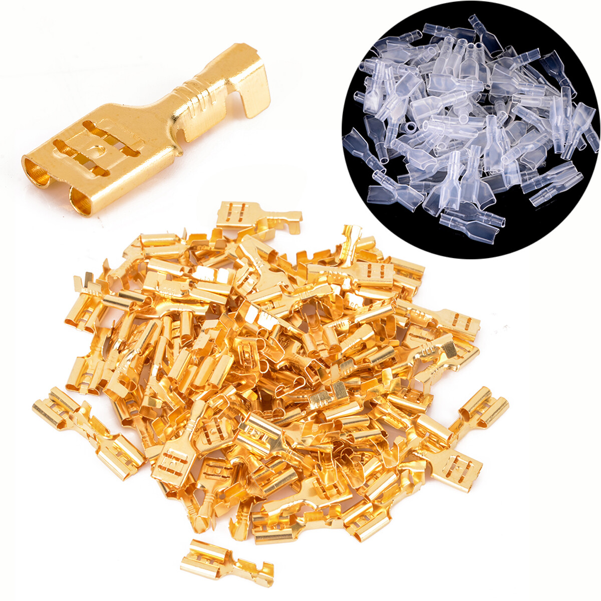100Pcs 4.8mm Crimp Terminal Female Spade Connector w/ Insulating Sleeve 22~16AWG