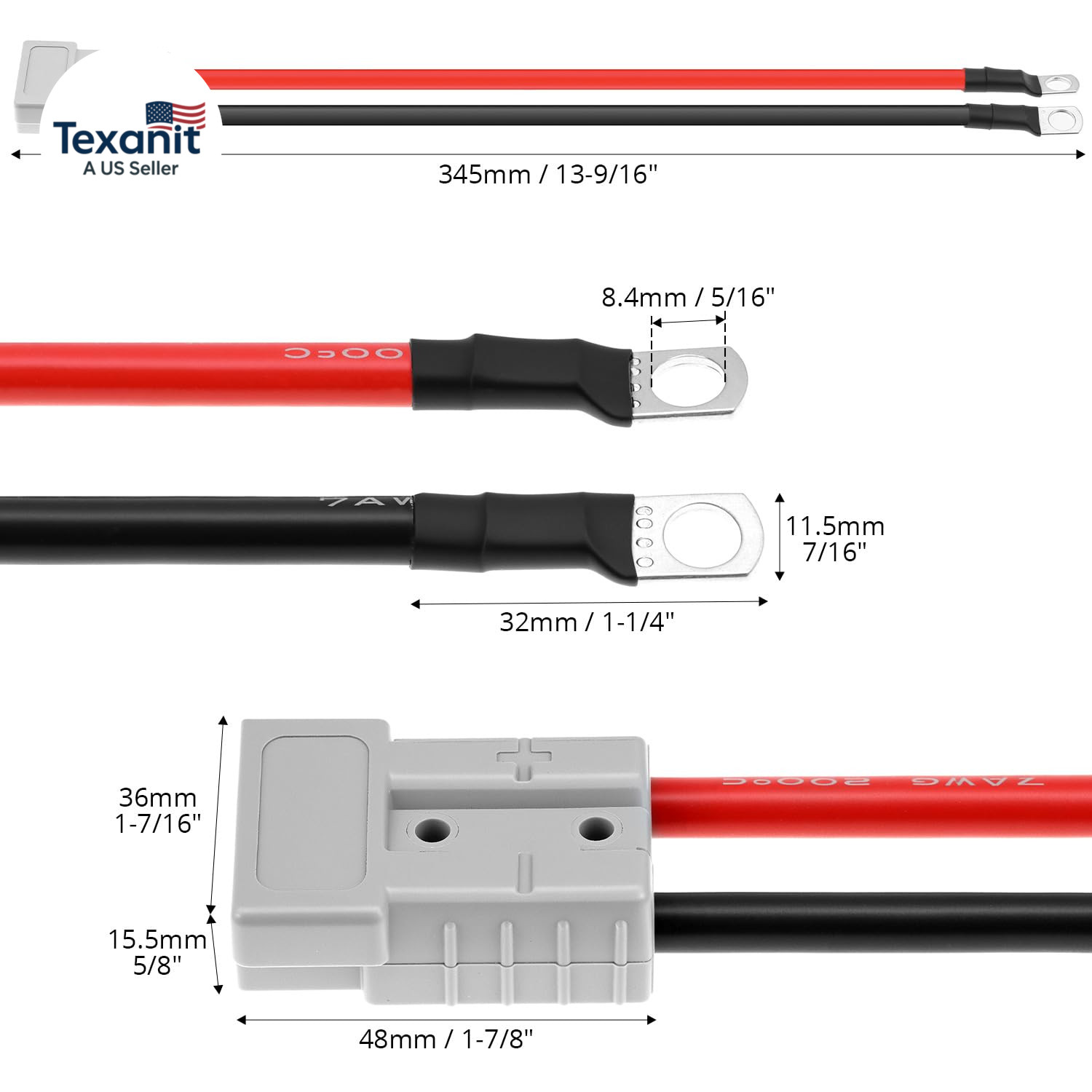 2 Pack 50A Battery Quick Connector with 7AWG Tinned Copper Wire, Quick Disconnec