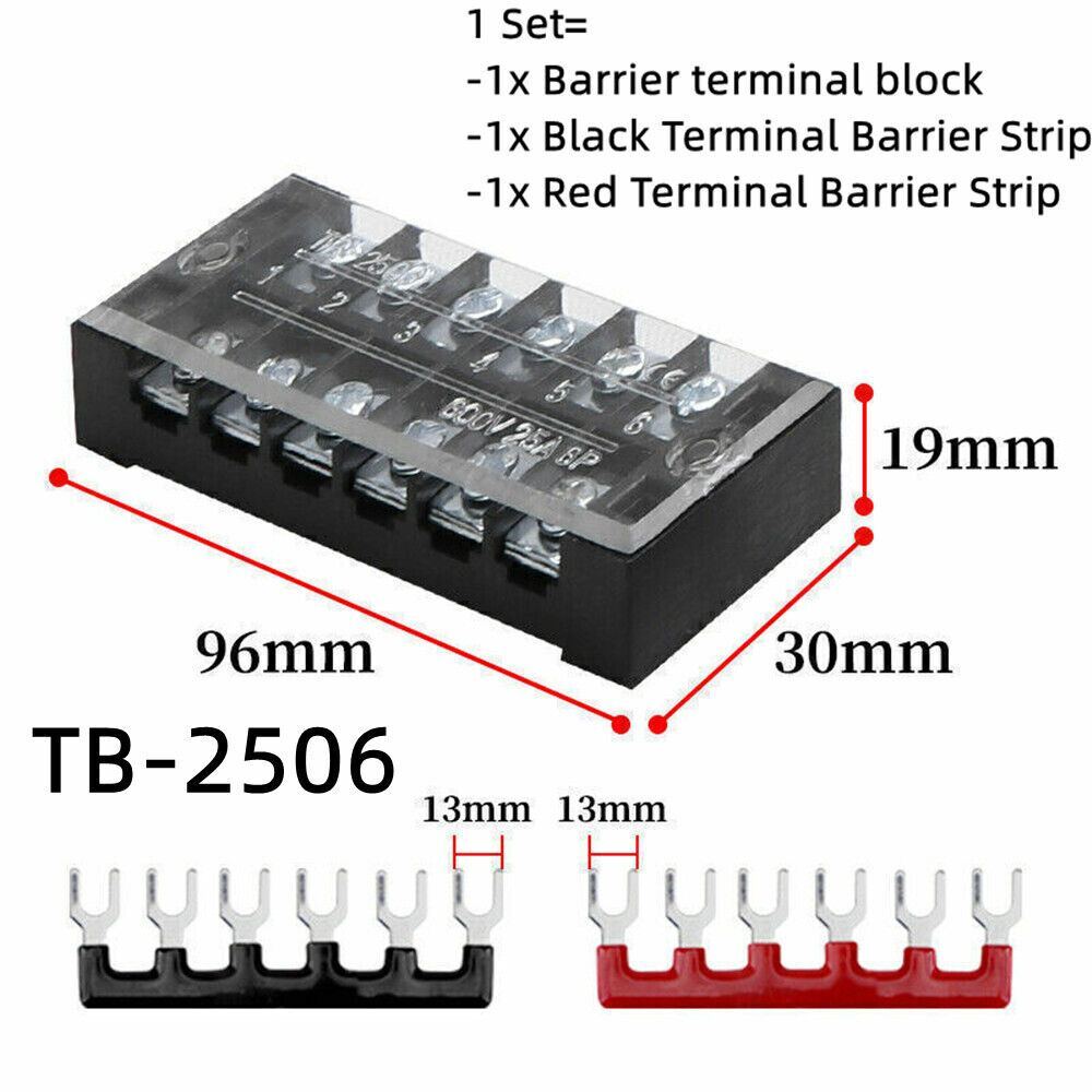 1 Set Dual Row 6 Position Screw Terminal Electric Barrier Strip Block 600V 25A