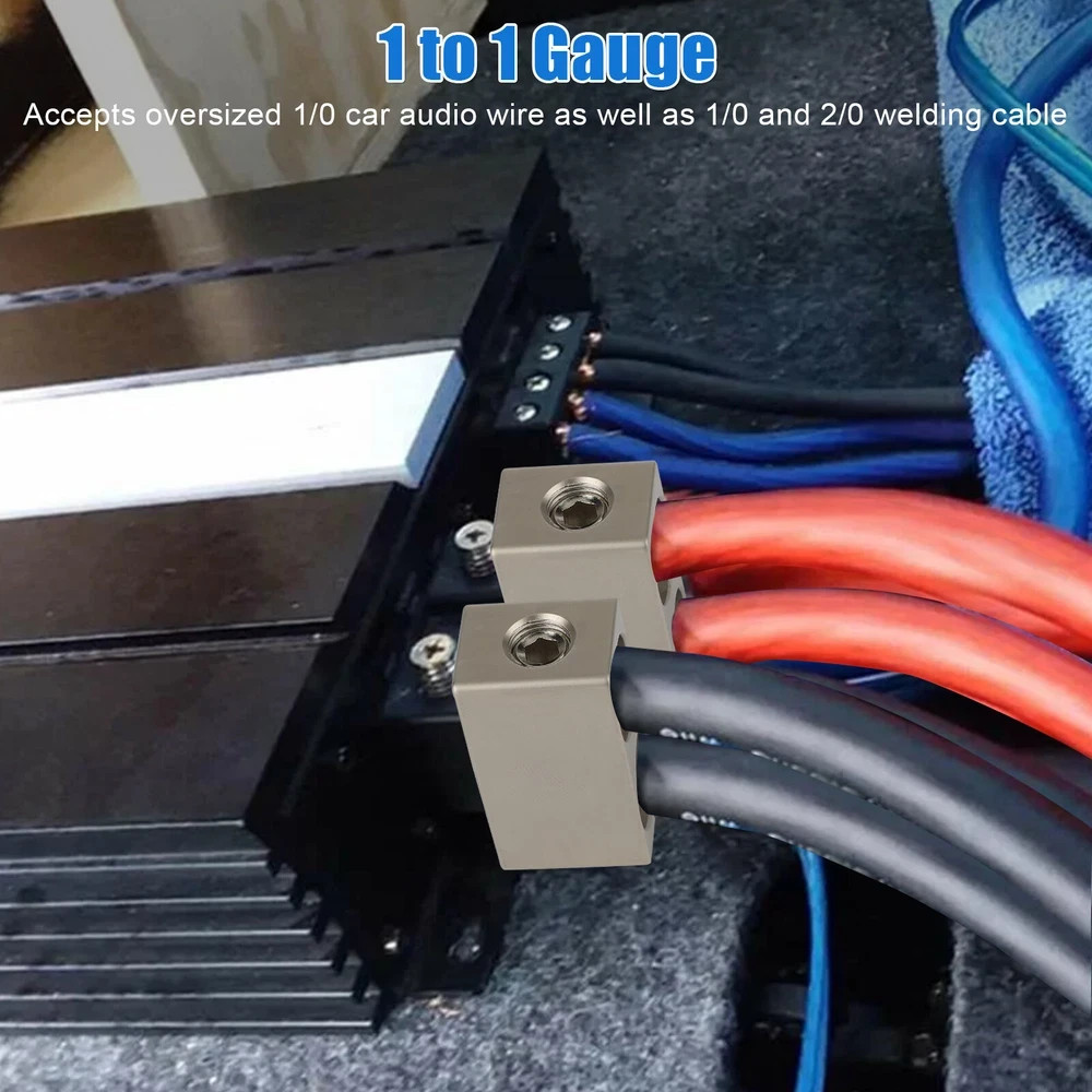 2PCS Dual 1/0 AWG to 1/0 Amp Input Reducer Car Audio Power Ground Wire Adapter