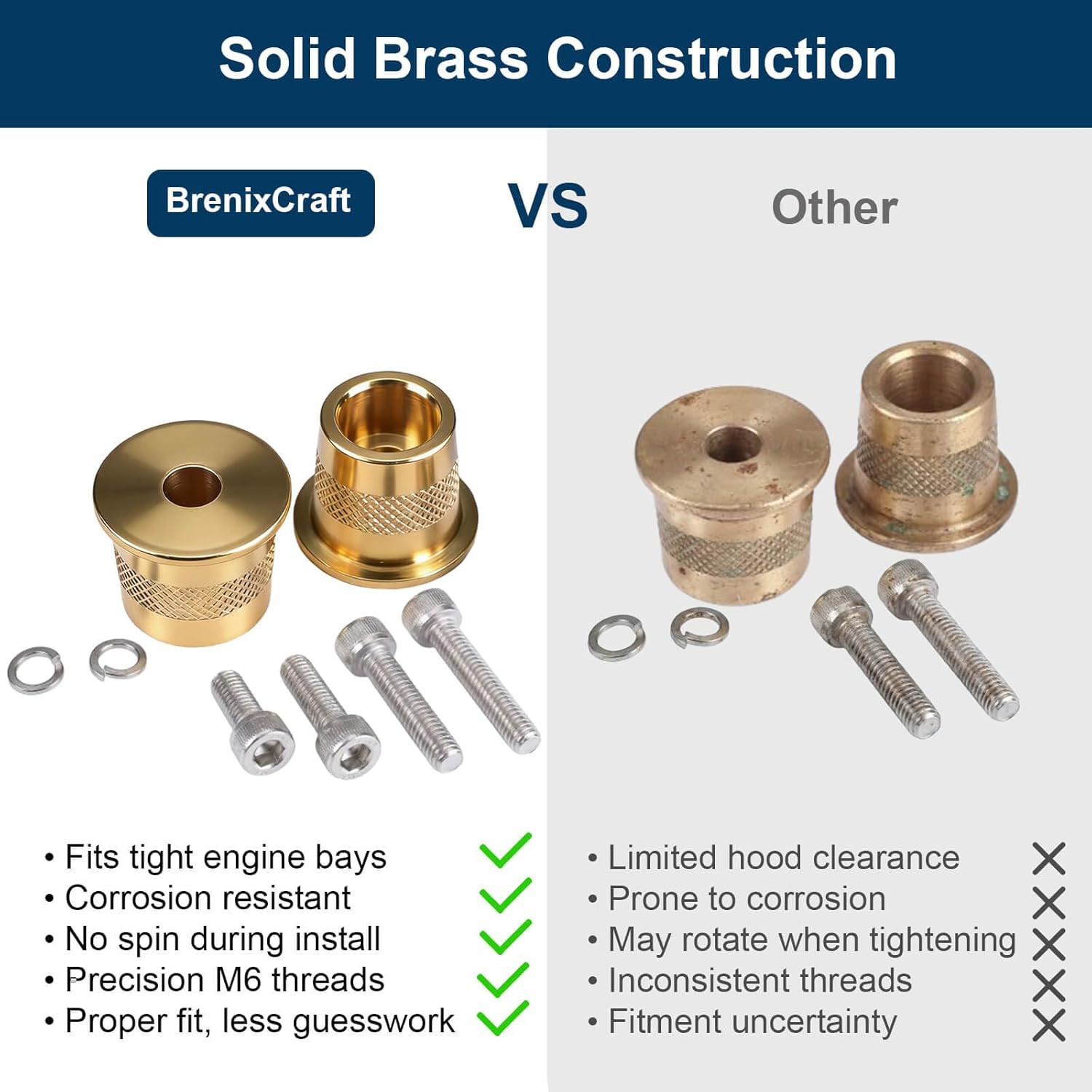 580 Short Brass Battery Terminal Post Adaptor Kit, M6 Thread, SAE Automotive Sho