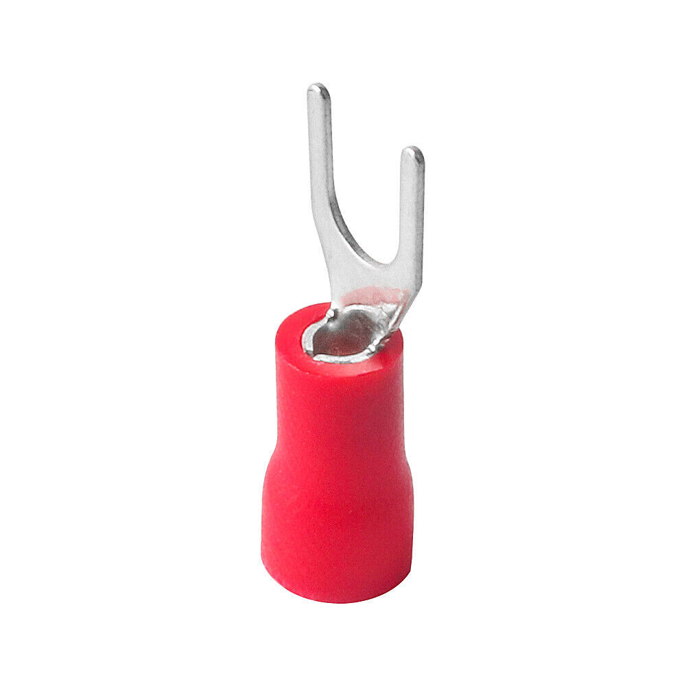 50pcs Red Insulated Fork Spade Wire Connector Crimp Terminal 16-22AWG #8
