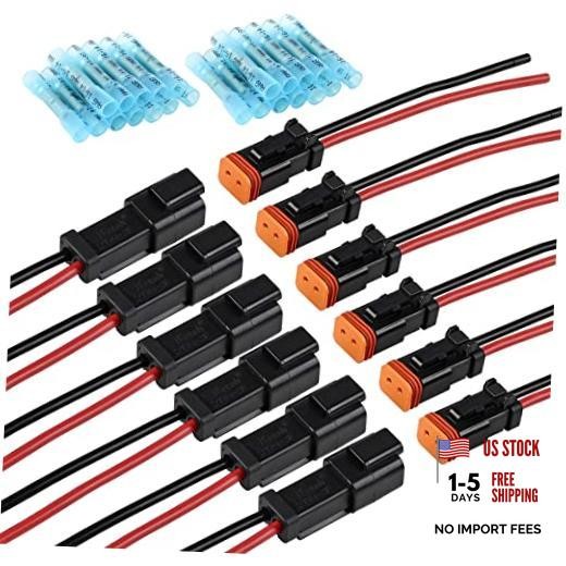 2 Pin Deutsch Connector Kit – 2 Wire DT Pigtail Black – 6 Sets 6Set 2Pin 14AWG