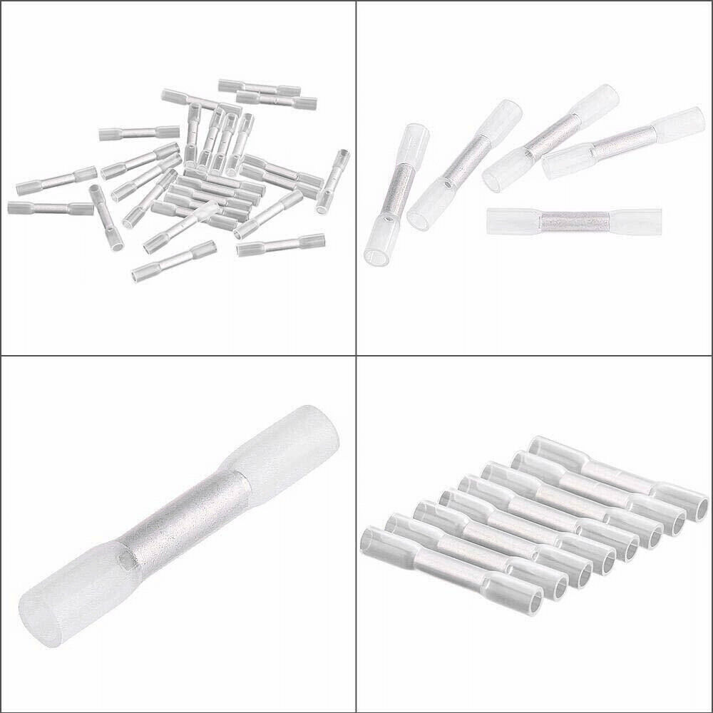 White AWG 26-24 Gauge Heat Shrink Butt Wire Connectors Crimp Terminals 50Pcs