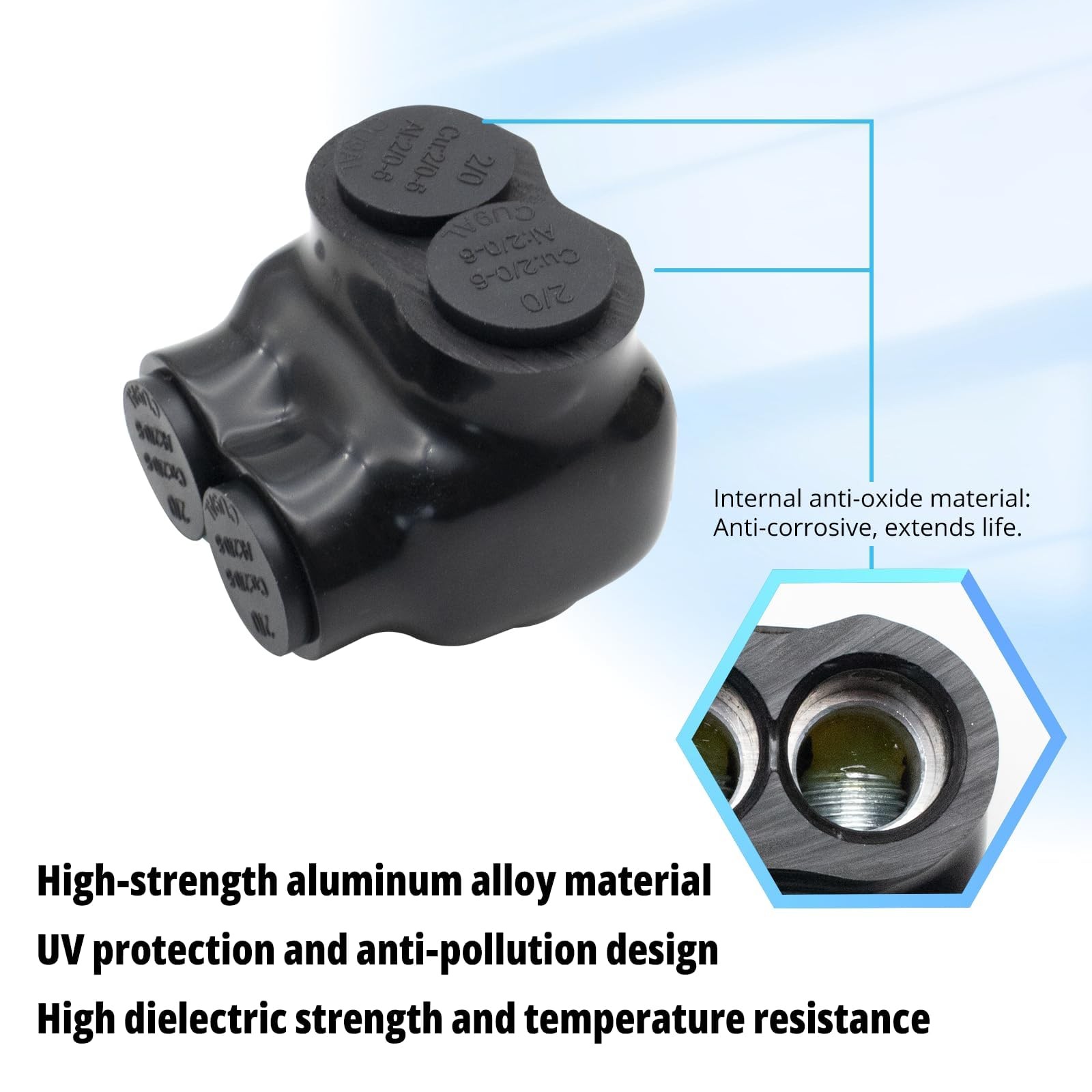 2/0-6AWG Wire Range Black Insulated in-Line Splice Connector 2 Ports 1.65”L x…
