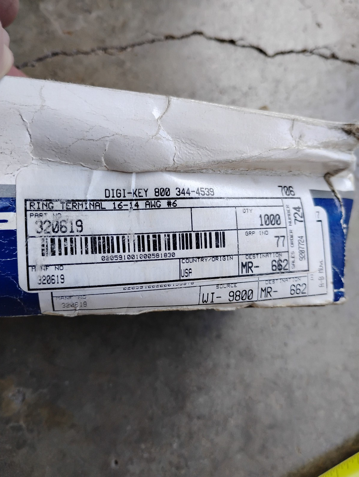 #6 Blue Ring Terminal Connector Metal 14-16 AWG Vinyl Crimp Partial box 500 pcs