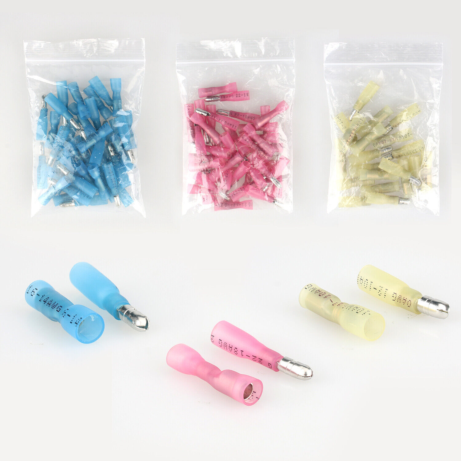 100-200X Heat Shrink Bullet Wire Connectors 22-10AWG Male Female Crimp Terminals