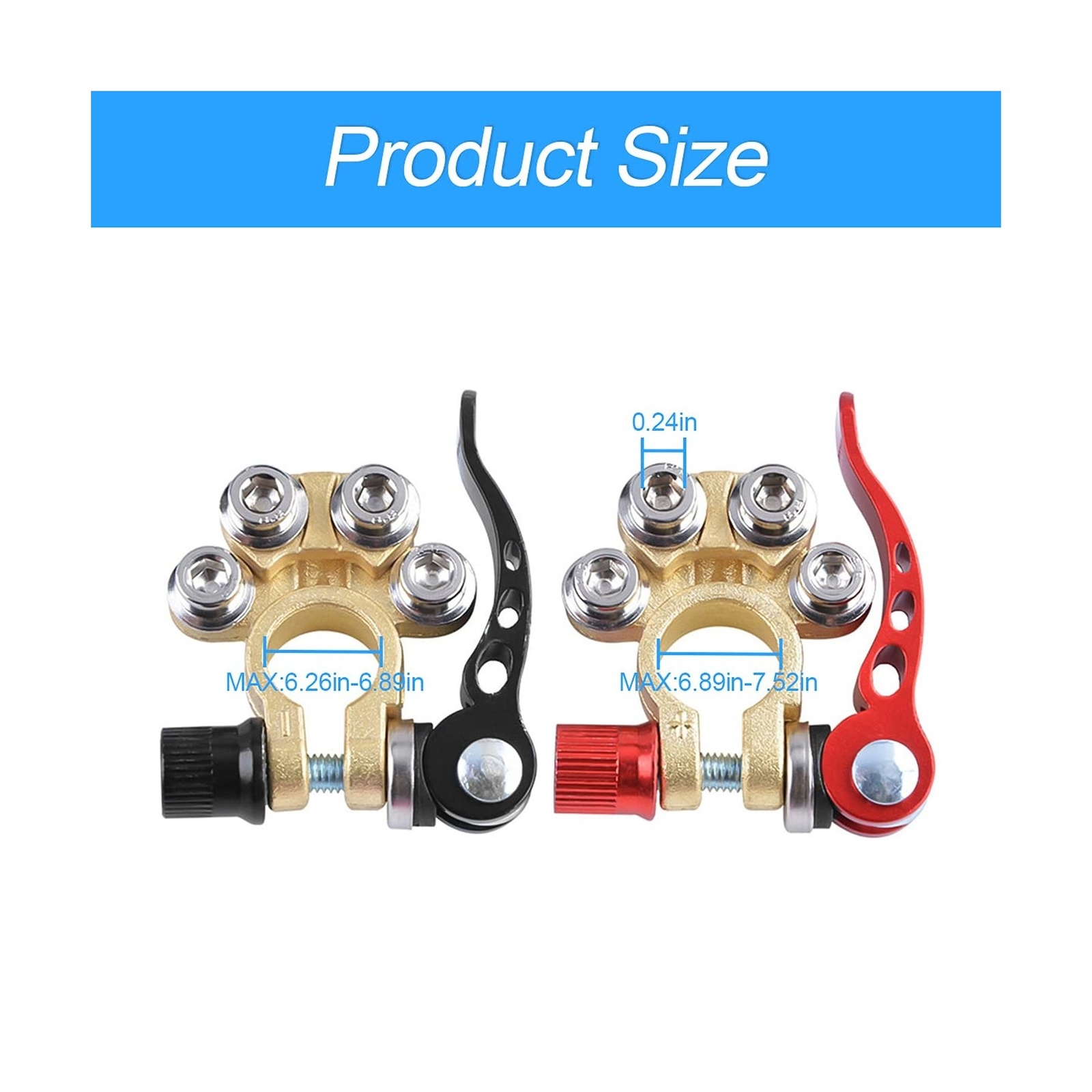 Car Battery Terminal Connectors, 2 Pcs 4 Way Quick Release Disconnect Car Bat…