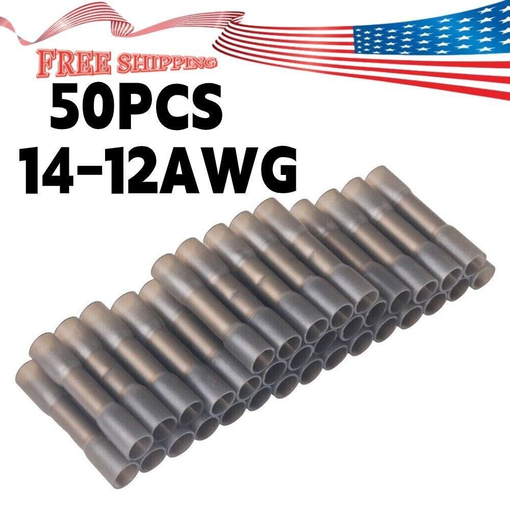 50PCS Heat Shrink AWG 14-12 Gauge Black Butt Wire Connectors Crimp Terminals US