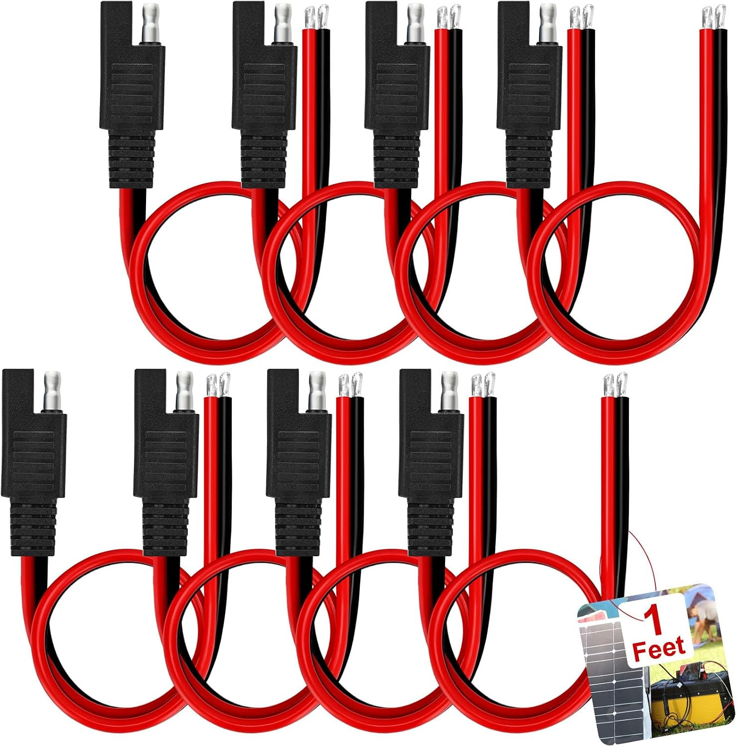 8 Pack 14 Gauge SAE Extension Cable 1 Feet Pure Copper SAE Connector 14AWG 2