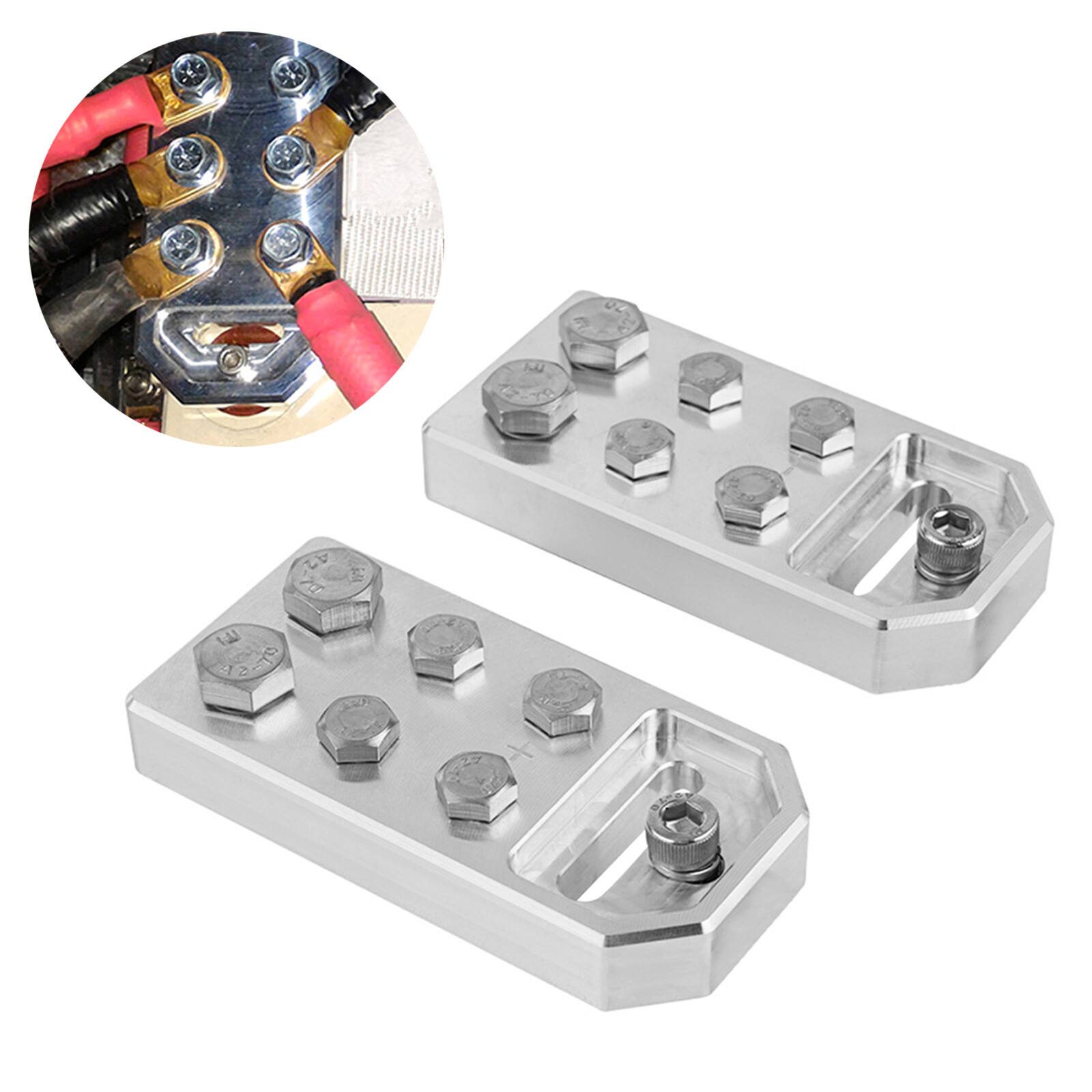 Pair of Car Audio 6 Spot Flat Battery Terminals Bolt Use Only Grade Aluminum