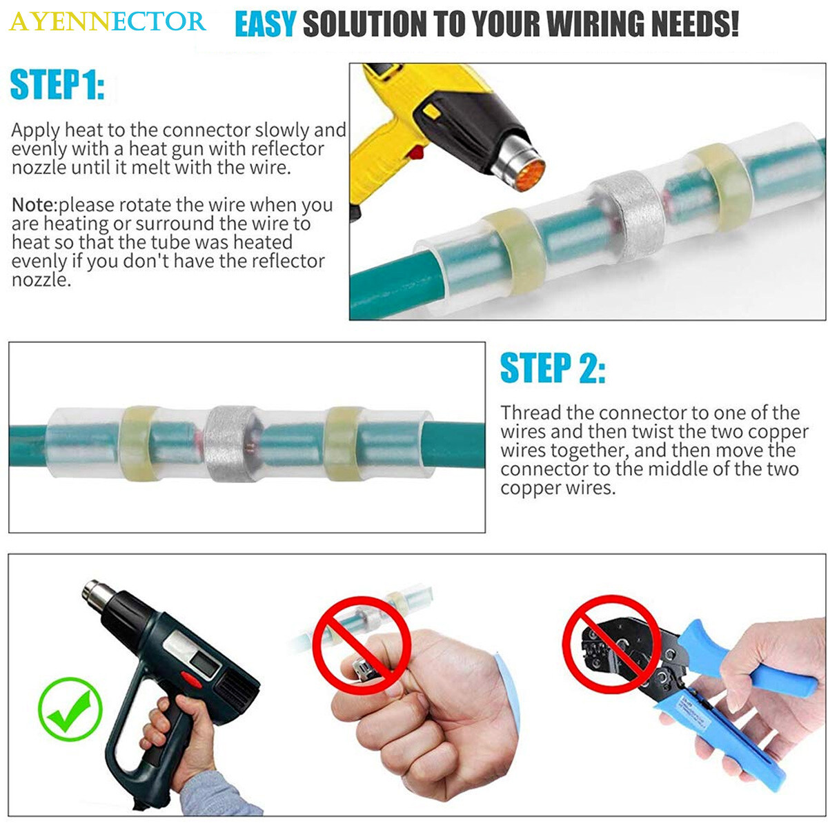 840PCS Waterproof Solder Seal Sleeve Heat Shrink Butt Wire Connectors Terminals