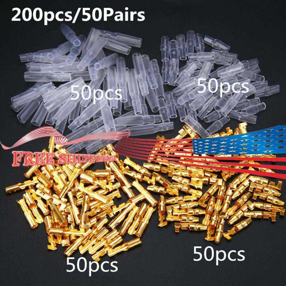 200pcs Motorcycle Brass Bullet Connector Male & Female Electrical Terminal 4.0mm