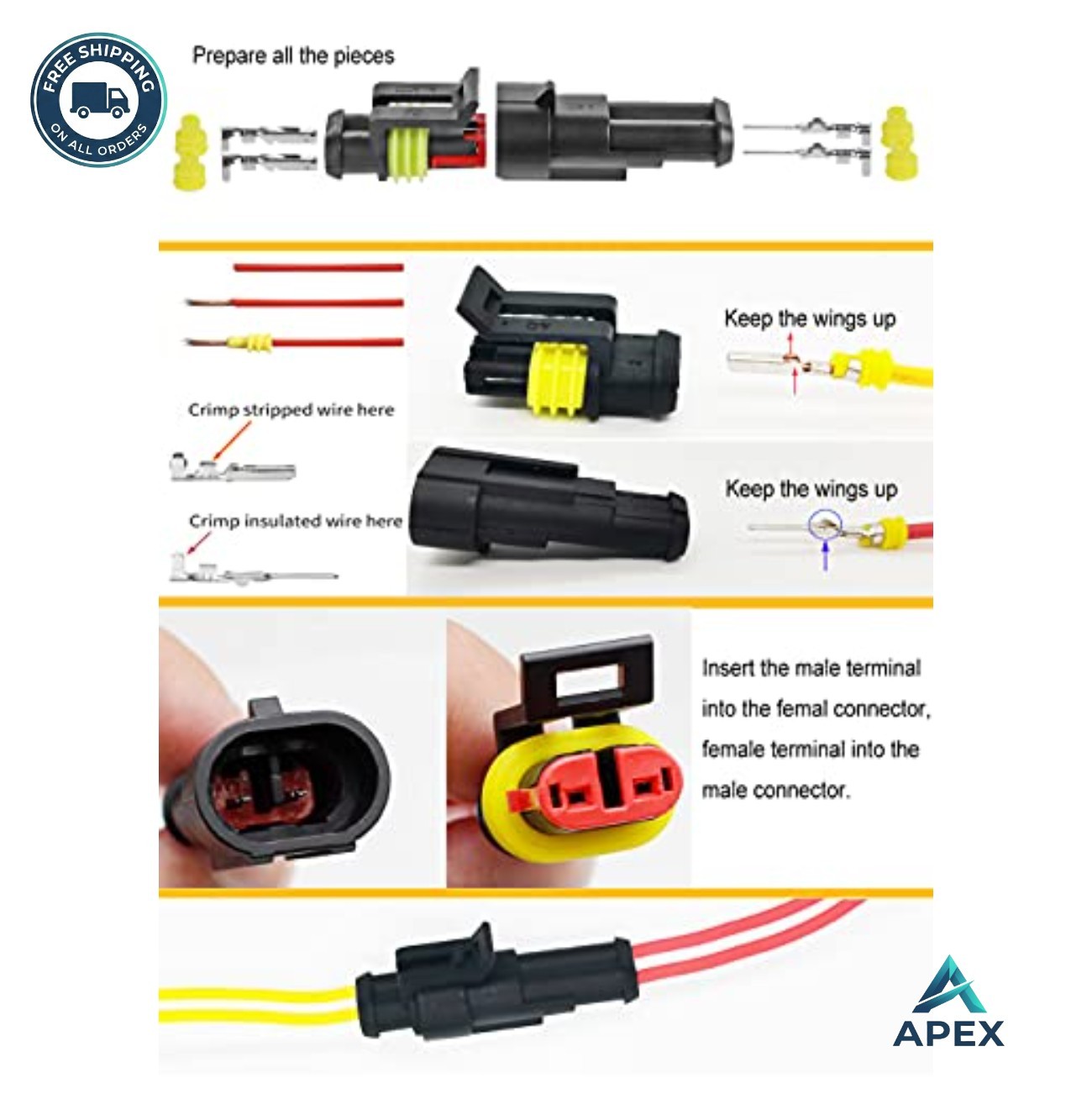 Waterproof Automotive Wire Connector Kit 800pcs 1-6 Pin Male Female 22-16 AWG