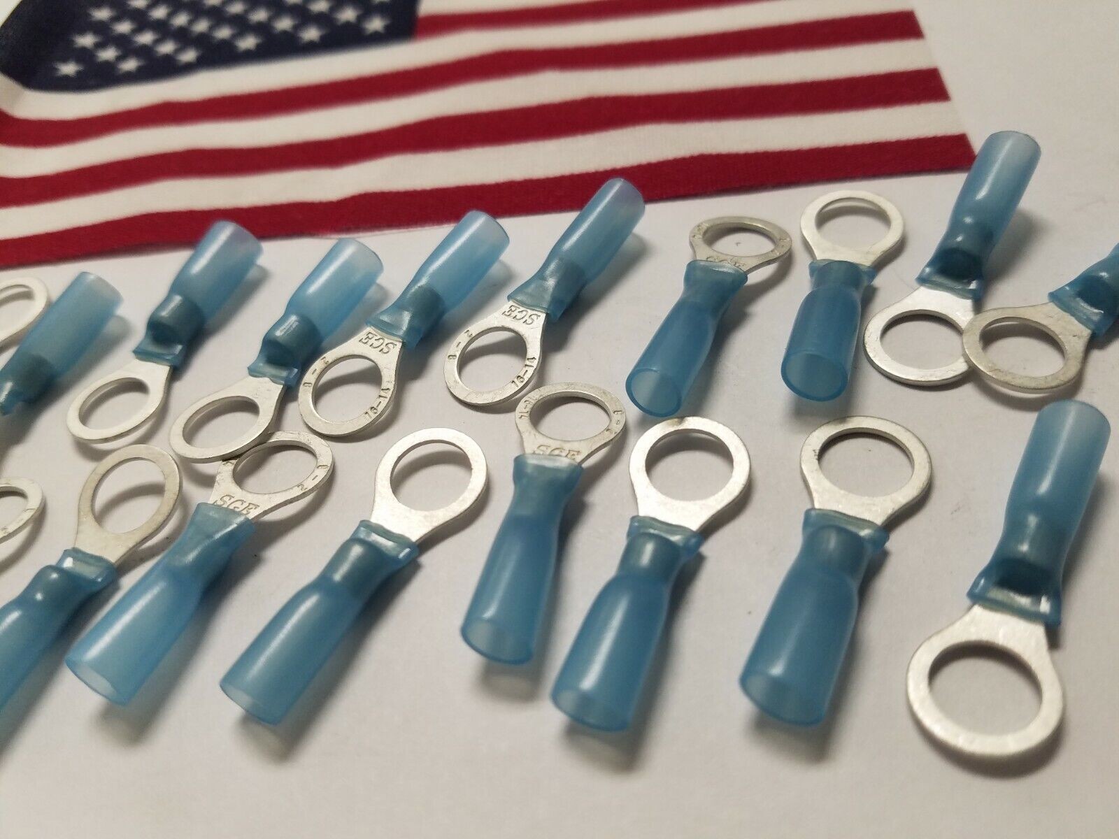 50PCS Heat Shrink Ring Terminals Wire Connectors Blue 16-14 AWG Gauge 5/16 Hole