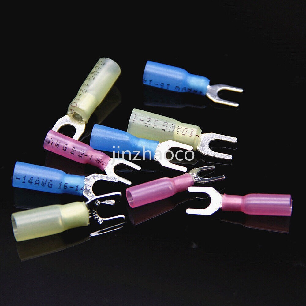 120PCS，22-10AWG， Insulated Heat Shrink Fork Terminals Crimp Wire Connectors