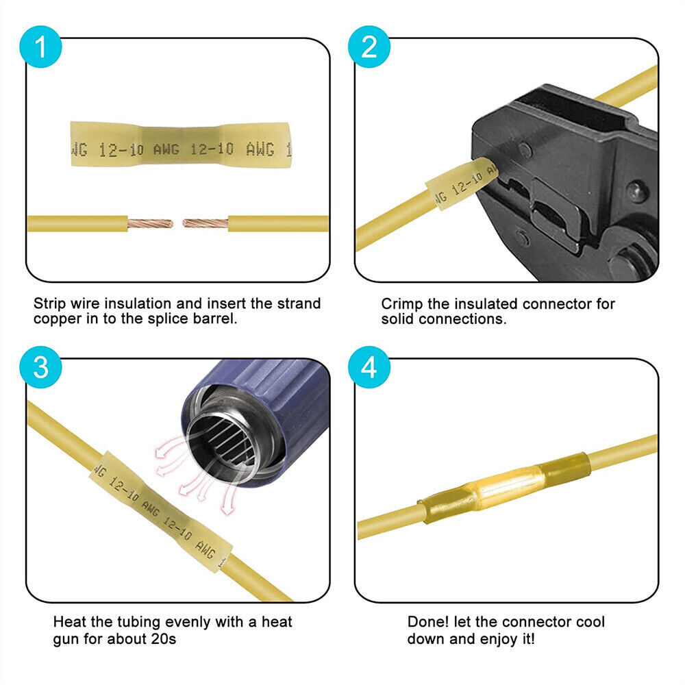 50-200PCS Waterproof Heat Shrink Butt Wire Splice Crimp Connectors Terminals Kit