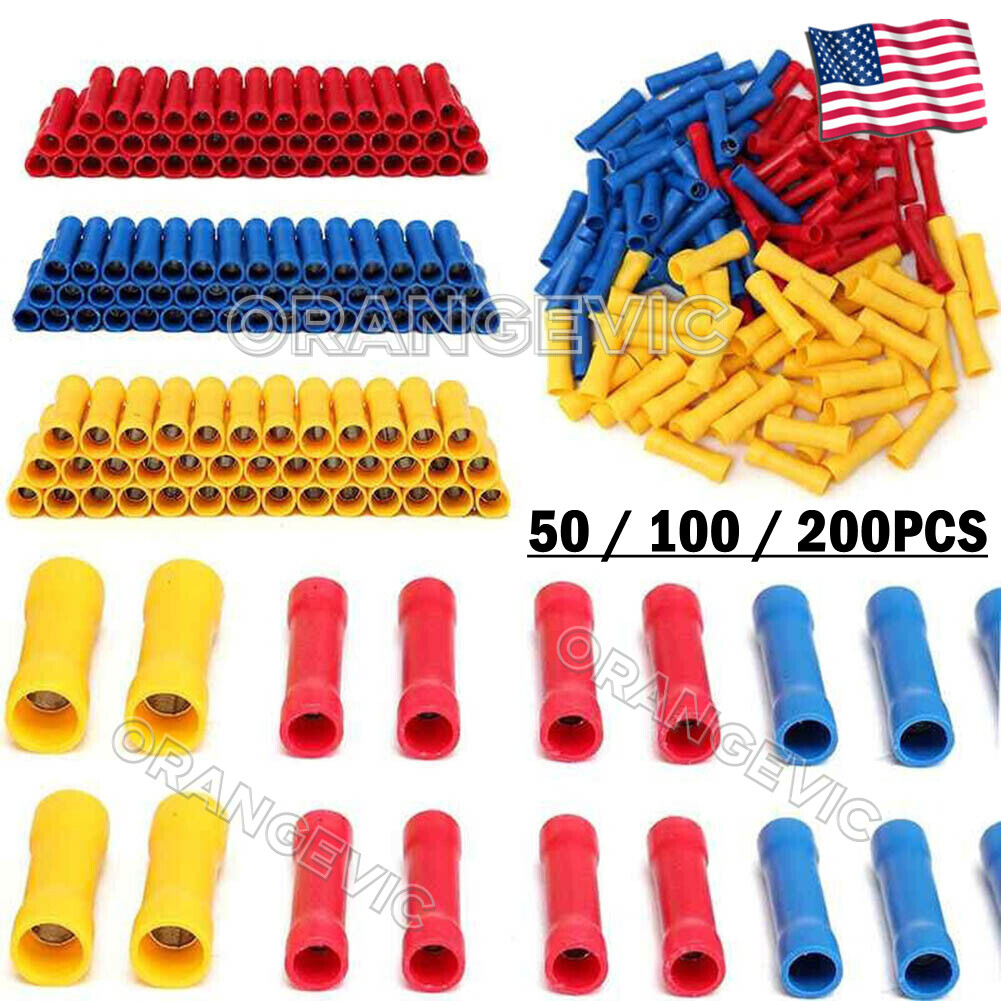 50-500x Insulated Straight Crimp Terminal Electrical Splice Butt Wire Connectors