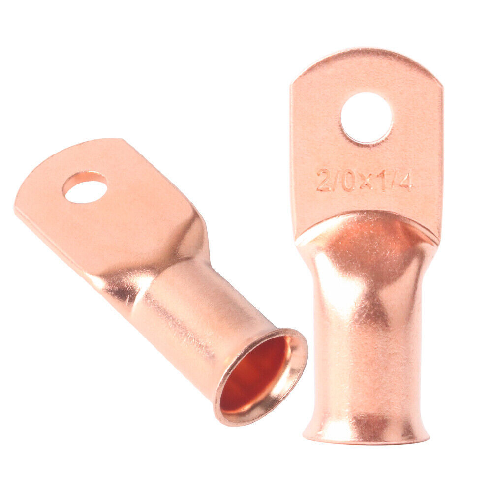5x Copper 2/0 Ga AWG 1/4″ Lug Ring Crimp Solder Terminals Power Or Ground Wire