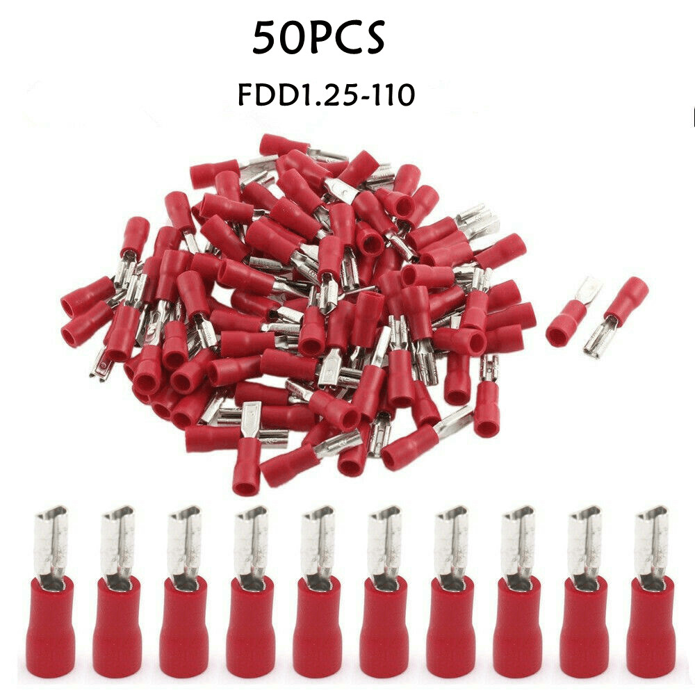 50pcs Red Female Insulated 2.8mm Spade Wire Crimp Connector Terminals