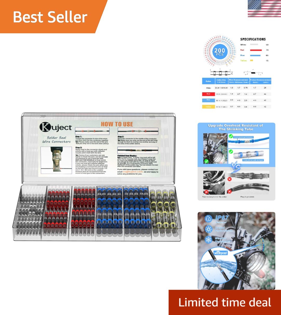 Heat Shrink Solder Seal Wire Connectors Kit 200PCS | 26-10 AWG Waterproof Ele…