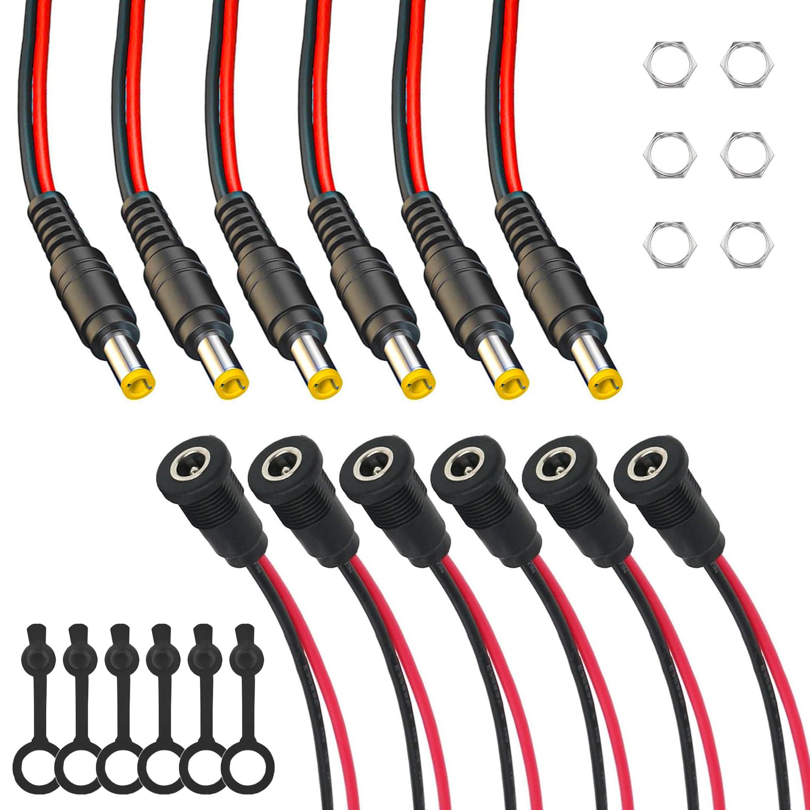 6pack DC Power Jack Socket 5.5×2.1MM Male and Female Panel Mount Connector…