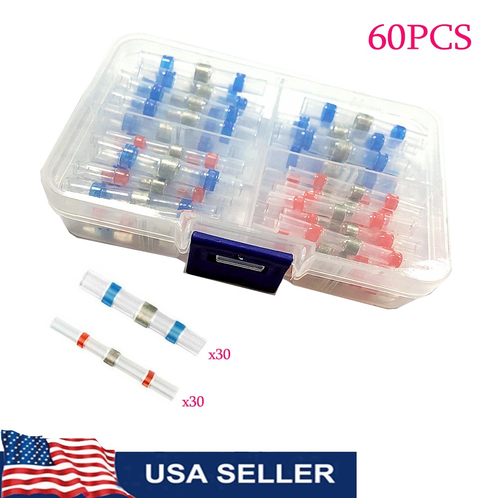 60pcs Solder Wire Connectors Seal Heat Shrink Sleeve Butt Terminals Waterproof